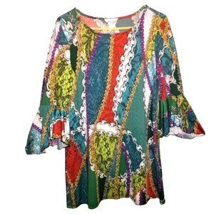 CAMILLE & CO. Chainlink Print Peasant Sleeve Blouse Size M